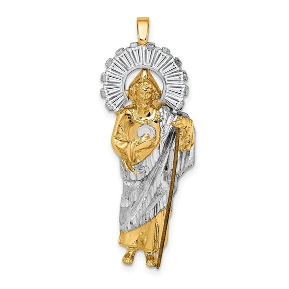 14k Yellow Gold w/ Rhodium CZ D/C Polished St. Jude Pendant